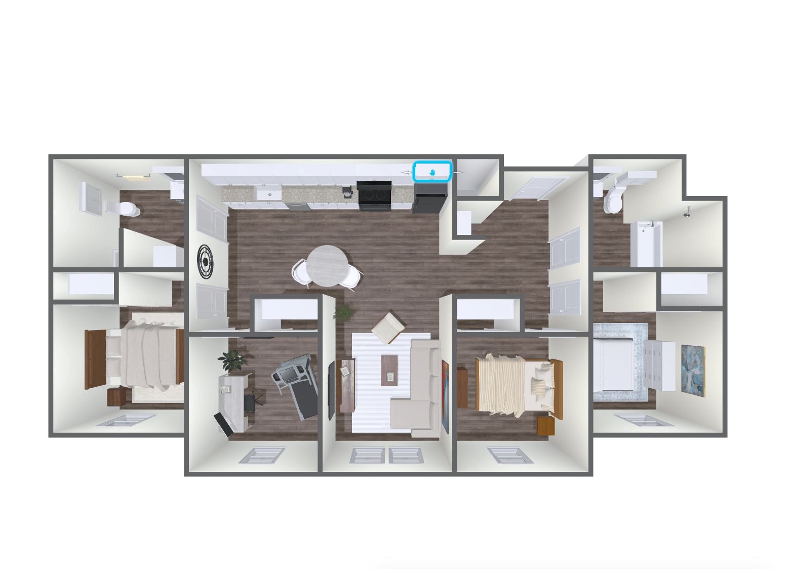 Floor plan for 4 beds, 2 baths, 1168 sqft